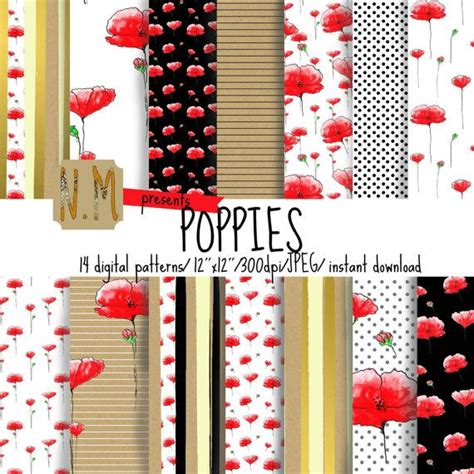 Watercolor Poppies Digital Paper Pack Poppies Digital Pattern