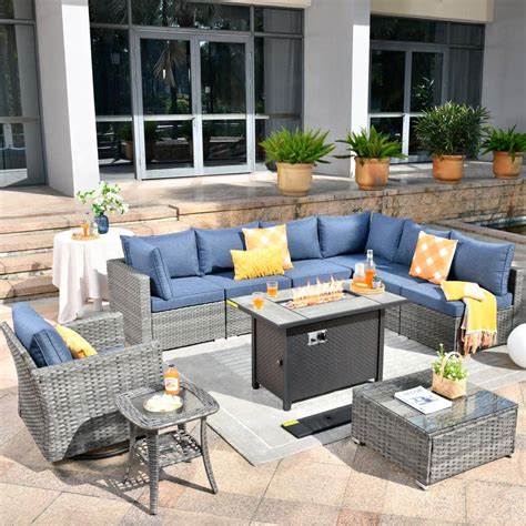 HOOOWOOO Messi Gray 10 Piece Wicker Outdoor Patio Conversation