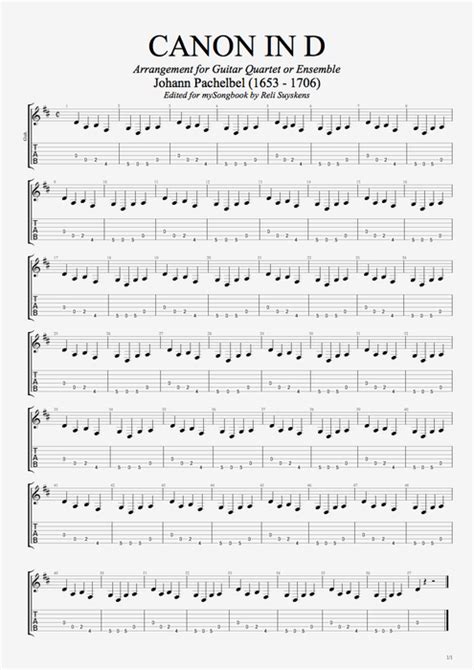 Canon In D Tab By Johann Pachelbel Guitar Pro Guitar Quartet