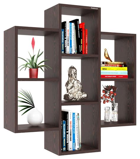 Madhuran Engineered Wood Wall Mounted Books Decor Items Shelf Racks Tier 7 Wenge Library