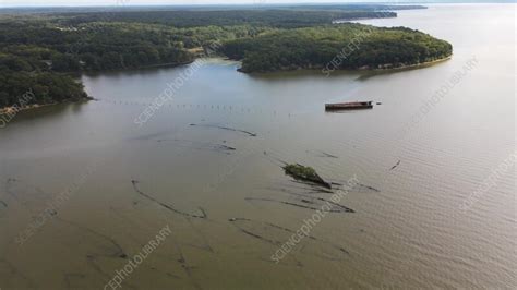 Aerial view of Mallows Bay, Nanjemoy, Maryland, USA - Stock Video Clip ...