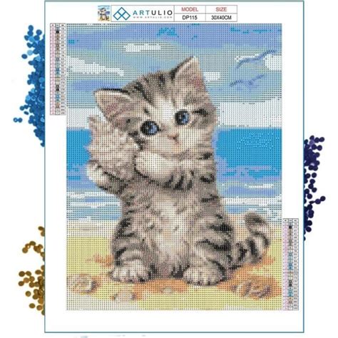 Diamond Painting Kit Complet Chaton Au Bord De La Mer 30X40 Cm