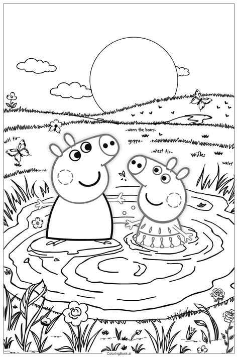 Page De Coloriage Peppa Pig Claboussures Dans Une Flaque De Boue Avec