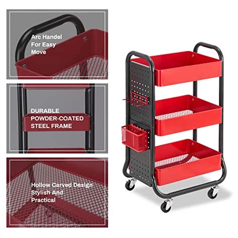 Designa Tier Metal Storage Cart Heavy Duty Rolling Utility Cart With