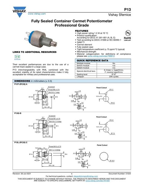 Variable Resistor Datasheet