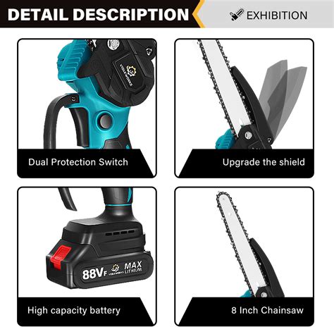 Violeworks 8 Cordless Chainsaw Portable Rechargeable Brushless 15ah Battery For Wood