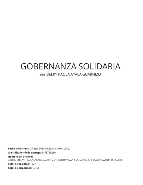 Gobernanza Solidaria GOBERNANZA SOLIDARIA Por BELKY PAOLA AYALA