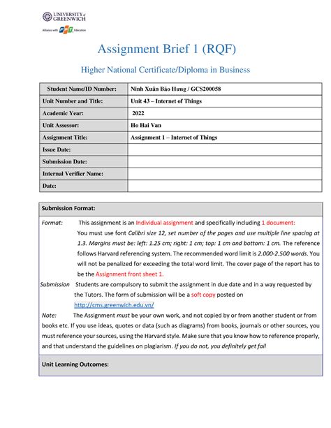 1690 Assigment 1 Brief Assignment Brief 1 Rqf Higher National