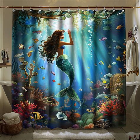 Underwater Mermaid Fantasy Shower Curtain Vibrant Colors Hyper