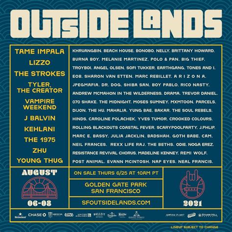 Outside Lands Lineup By Day Ange Maureen