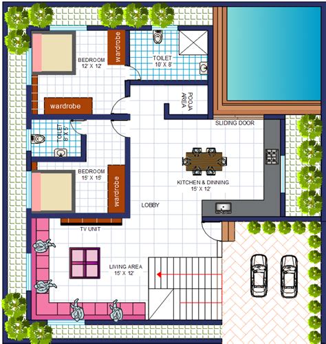 House Plan With Swimming Pool Design DWG File Cadbull