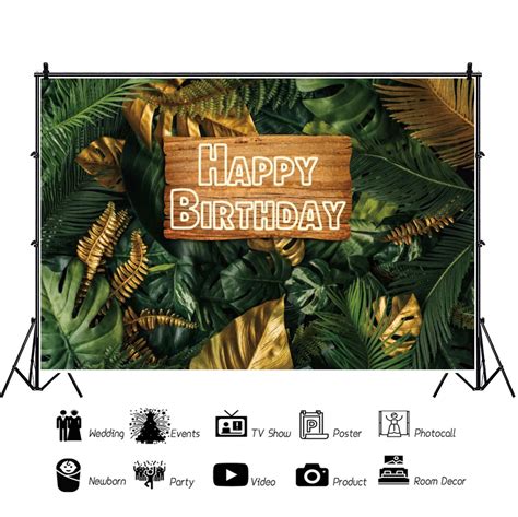 Laeacco Jungle Green Palm Leaves Birthday Backdrop Hawaiian Tropical