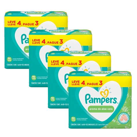 Kit 4 Lenços Umedecidos Pampers Aroma De Aloe Vera 192 Unidades