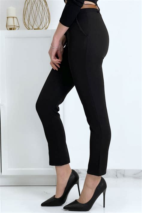 Pantalon Working Girl Noir Avec Poches Et Ceinture