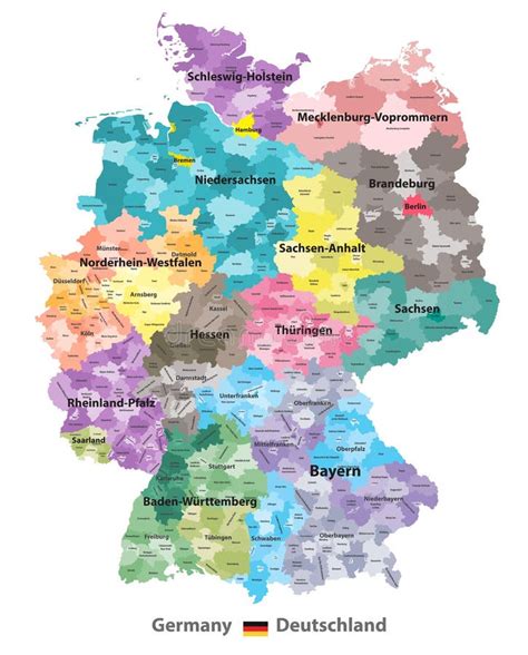 Germany Map Colored By States And Administrative Districts With