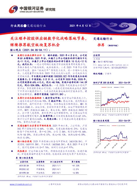 交通运输行业周报：关注顺丰控股供应链数字化战略落地节奏，继续推荐航空板块复苏机会