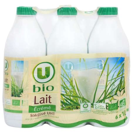 Pack de lait uht écrémé BIO U BIO 6 x 1 L Bam courses Courses en