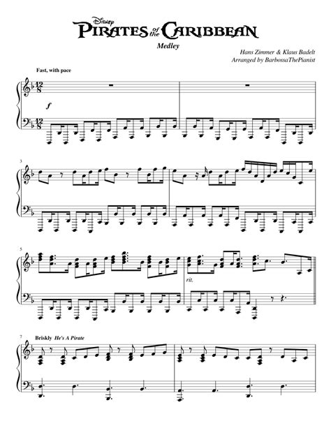 Pirates Of The Caribbean Medley Sheet Music For Piano Solo