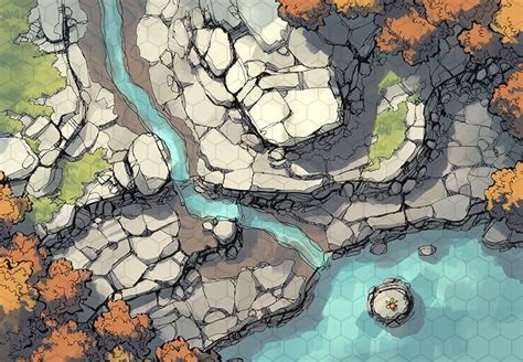 Rocky Descent Battle Map Hex Grid 2 Minute Tabletop