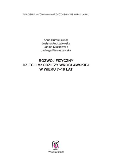 PDF Rozwój fizyczny dzieci i młodzieży wrocławskiej w wieku 7 18 lat