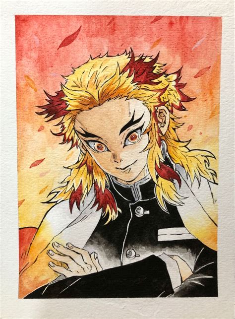 Kyojuro Rengoku Kimetsu No Yaiba Watercolour Painting