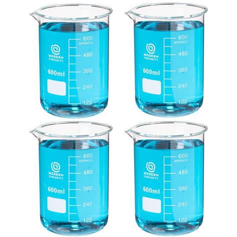 Modern Curiosity 4 Pack Glassware Beakers 600mL Borosilicate Glass