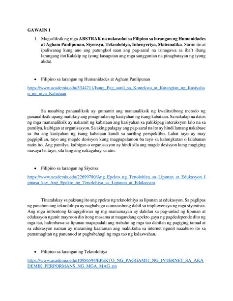 Abstrak Na Nakasulat Sa Filipino Sa Larangan Ng Humanidades At Agham