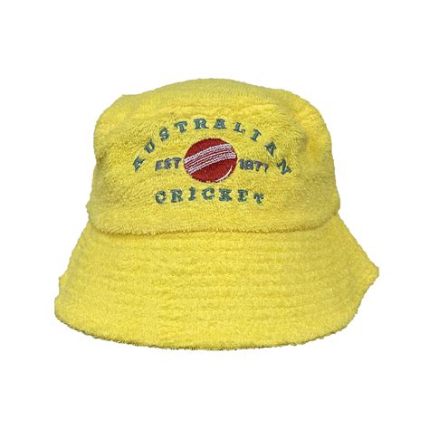 Vintage Australian Cricket Yellow Terry Towel Bucket Hat Uncle Reco