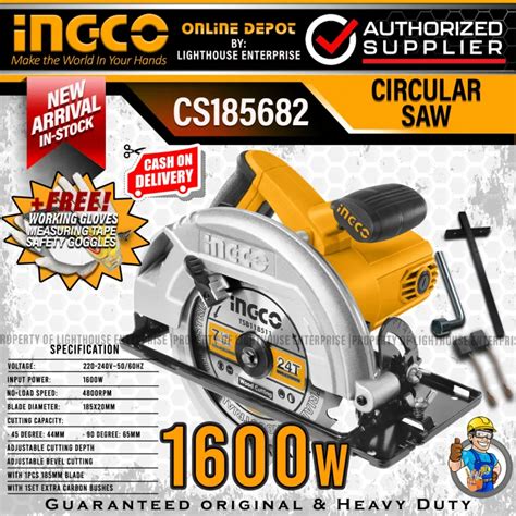 INGCO Industrial 1600W 7 Circular Saw CS185682 W FREE Gloves 3M