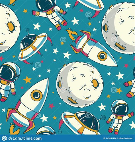 Fundo Sem Emenda Os Astronautas Bonitos Os Planetas As Naves