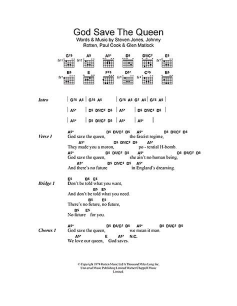 God Save The Queen sheet music by The Sex Pistols (Lyrics & Chords ...