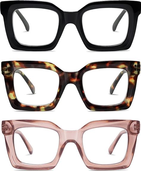 Amomoma 3pack Retro Oversized Square Reading Glasses For