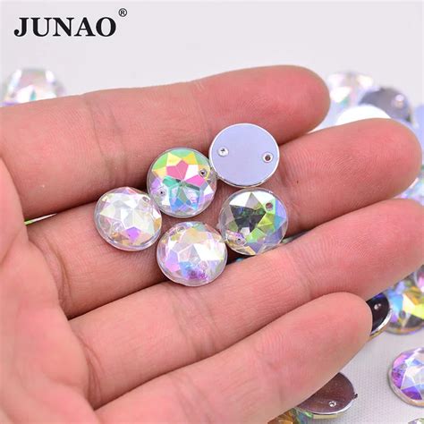 Junao Wholesale Pcs Mm Sew On Crystal Ab Color Round Rhinestones