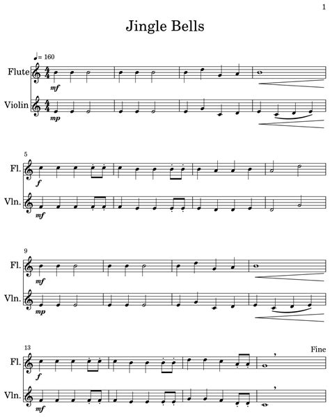 Jingle Bells Sheet Music For Flute Violin