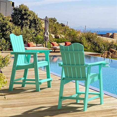 Lue Bona Apple Green Plastic Adirondack Outdoor Bar Stool With Cup