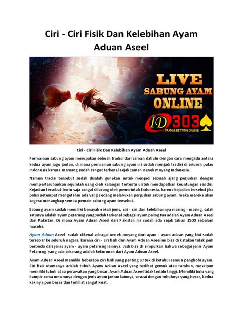 Ciri Ciri Fisik Dan Kelebihan Ayam Aduan Aseel Pdf