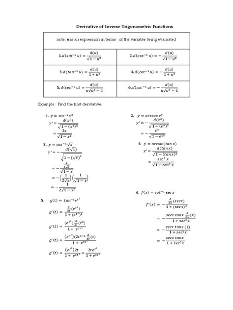 Lecture On Derivative of Inverse Trigonometric Functions | PDF ...