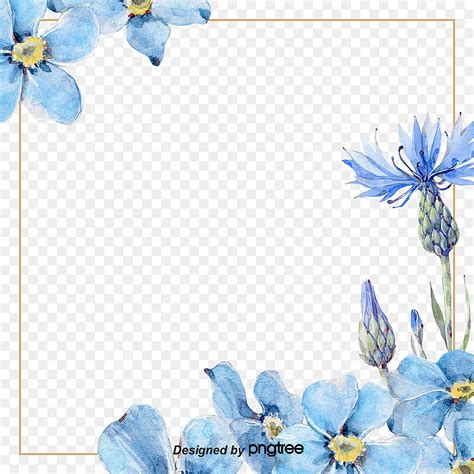 Spring Flower Border PNG Transparent Hand Painted Blue Spring Flower