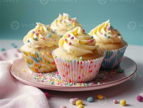 Festive Cupcake Frosting Top with Sprinkles. Generative AI 24961018 ...