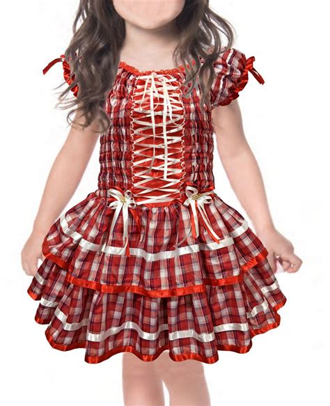 Vestido Festa Junina Caipira Xadrez Infantil Vermelho FantasiAdoro