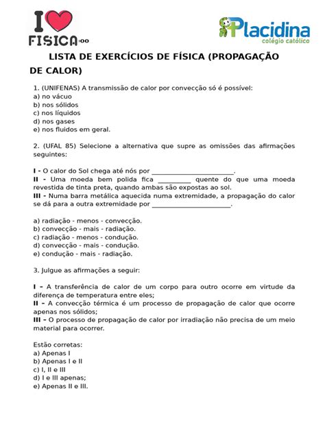 Exercícios sobre Propagação de Calor | PDF | Calor | Transferência de calor