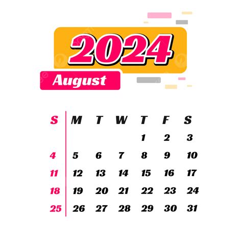 รูปการออกแบบเวกเตอร์ปฏิทินสิงหาคม 2024 Png ปฏิทินสิงหาคม 2024