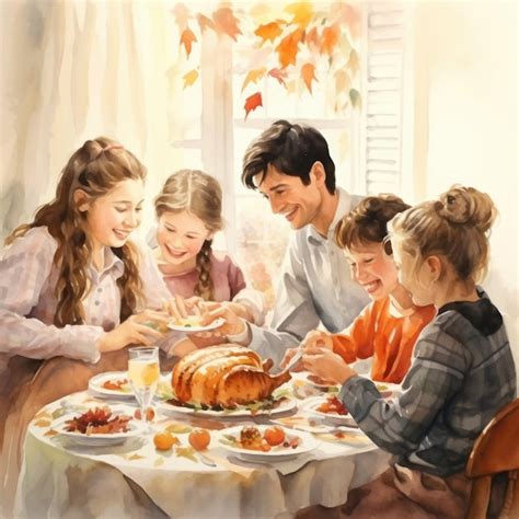 Familia feliz sentada en la mesa del comedor ilustración de pintura