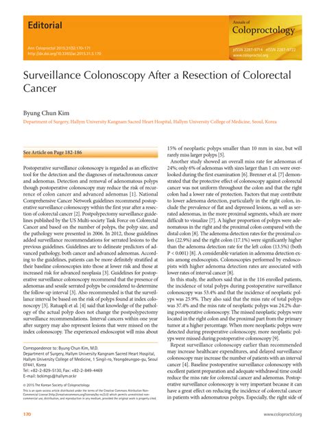 Pdf Surveillance Colonoscopy After A Resection Of Colorectal Cancer