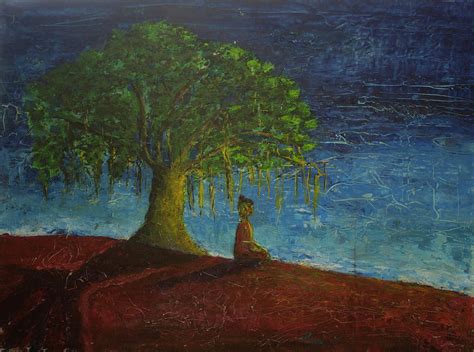 Buddha Under A Tree Painting by Minesh Kher