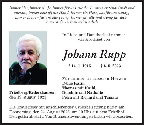 Traueranzeigen Von Johann Rupp Allg Uer Zeitung