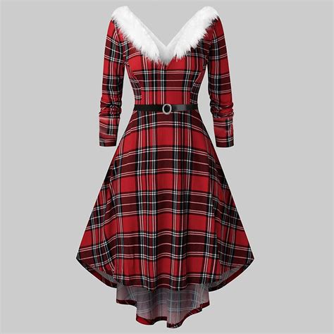 Aboser Womens Santa Dress Mrs Claus Costume Plus Size Christmas Dresses Red And Green Plaid