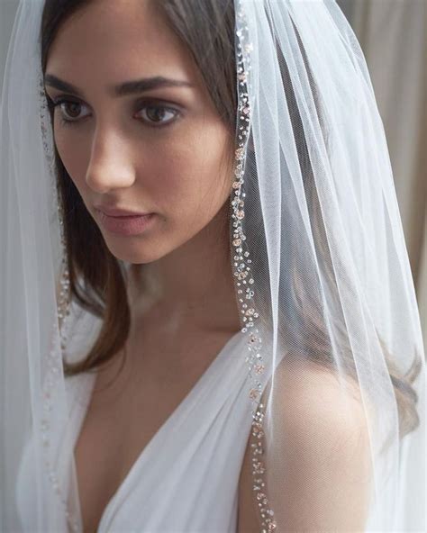 Rose Gold Beaded Edge Wedding Veil Blush Beaded Bridal Veil Beaded