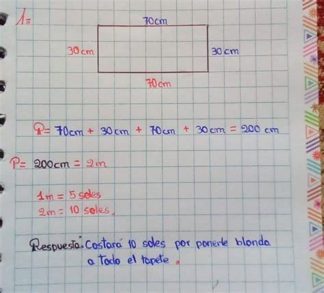 Un Tapete Rectangular Mide 70 Cm De Largo Y 30 Cm De Ancho Si Un