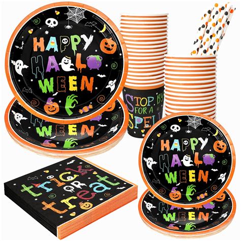 Halloween Plates and Napkins Set, 24 Pack Disposable 7” and 9” Paper ...